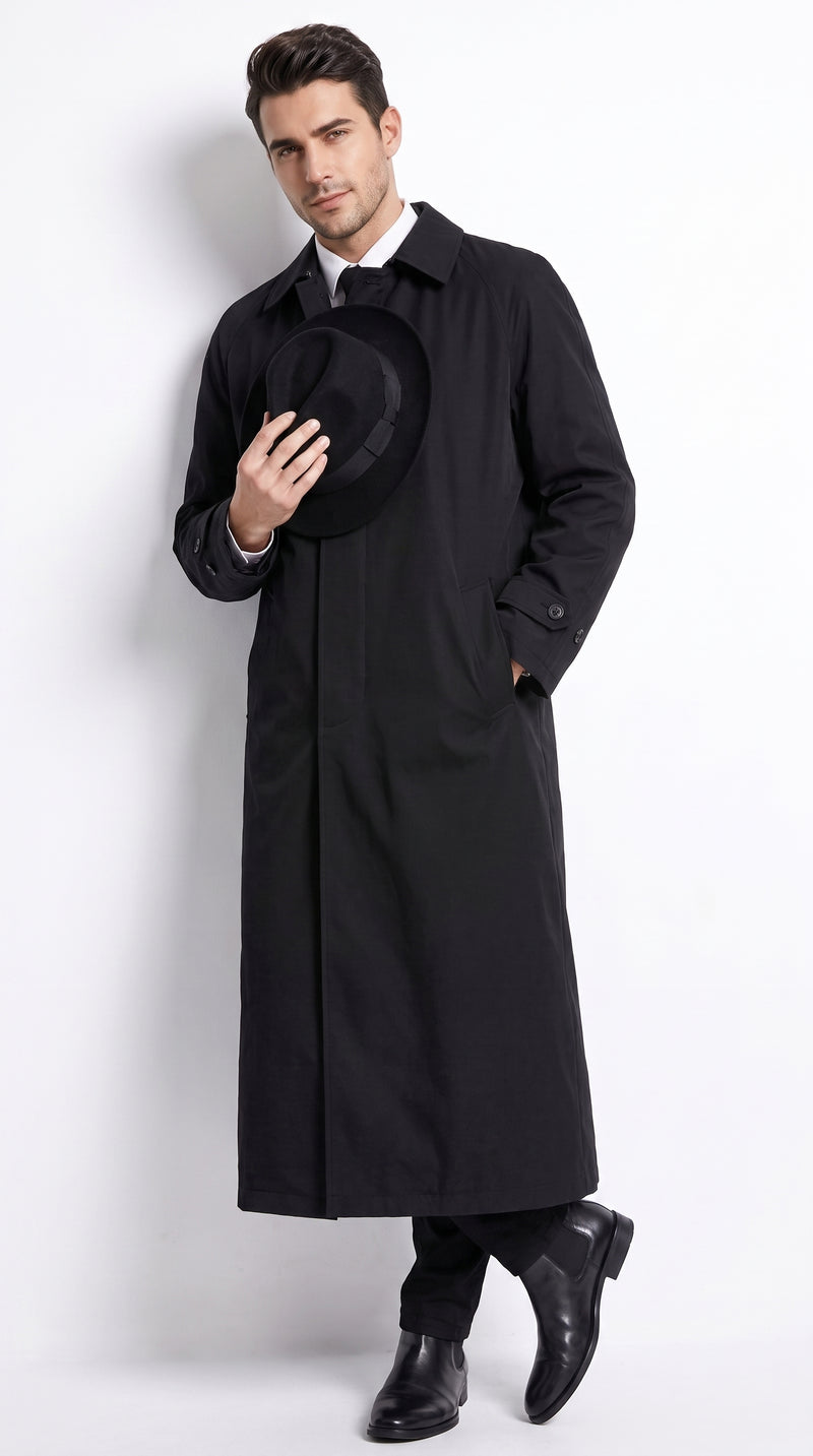 Men’s Neo Matrix Inspired Black Trench Coat – Long Full-Length Gothic Movie Style Overcoat