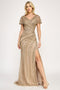 Lenovia 8371 Beaded Mesh Short Sleeve Formal Dress with Slit