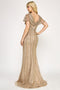 Lenovia 8371 Beaded Mesh Short Sleeve Formal Dress with Slit