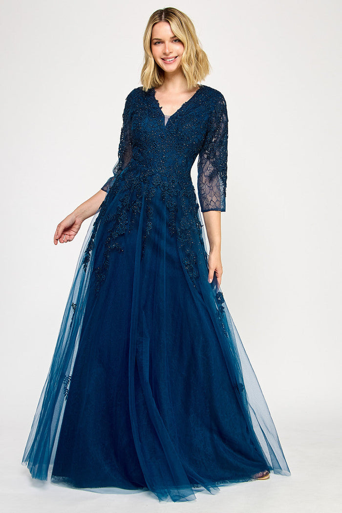 Lenovia 8370 Embroidered Illusion Mesh and Lace Applique Dress