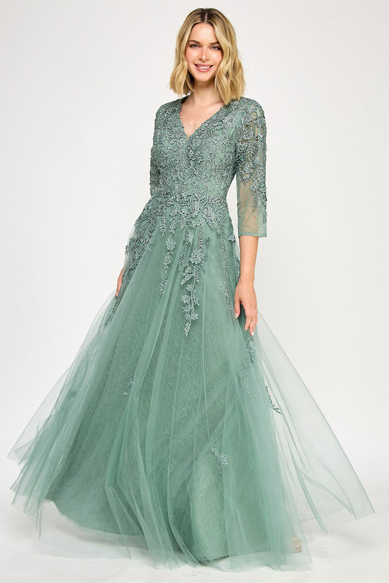 Lenovia 8370 Embroidered Illusion Mesh and Lace Applique Dress