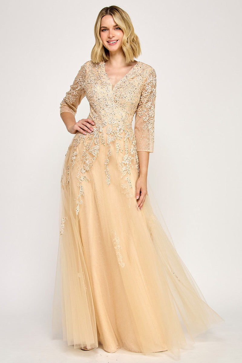 Lenovia 8370 Embroidered Illusion Mesh and Lace Applique Dress