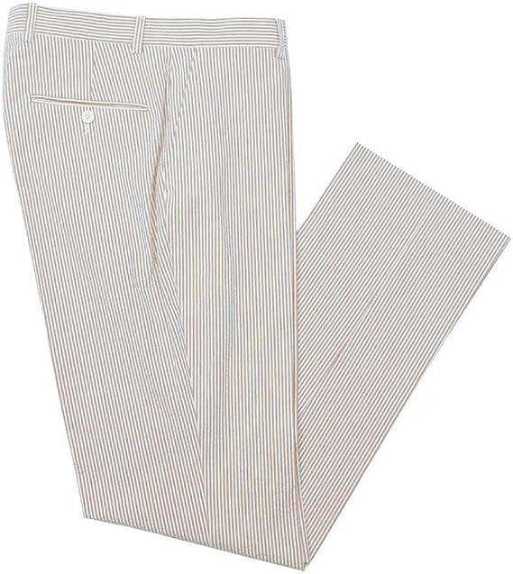 Mens Seersucker Pants - Summer Casual Pinstripe Modern Fit in Color Tan