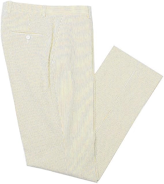 Mens Seersucker Pants - Summer Casual Pinstripe Modern Fit in Color Yellow