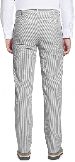 Mens Seersucker Pants - Summer Casual Pinstripe Modern Fit in Color Gray
