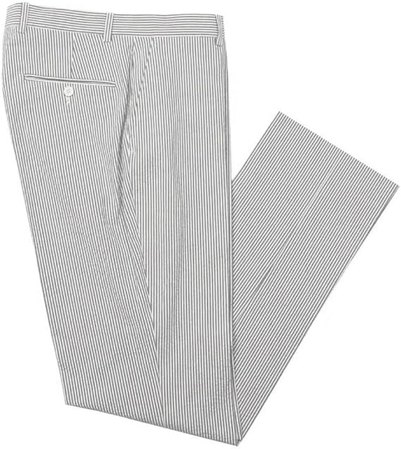 Mens Seersucker Pants - Summer Casual Pinstripe Modern Fit in Color Gray