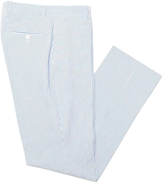 Mens Seersucker Pants - Summer Casual Pinstripe Modern Fit in Color Blue
