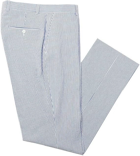 Mens Seersucker Pants - Summer Casual Pinstripe Modern Fit in Color Navy Blue