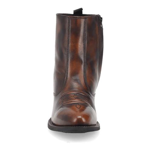 Laredo Men's Fletcher brown leather boot. Tall, rounded shaft with smooth brown leather finish. Decorative vamp stitching, pull tab. Flat, durable sole. Sleek, fitted design.
