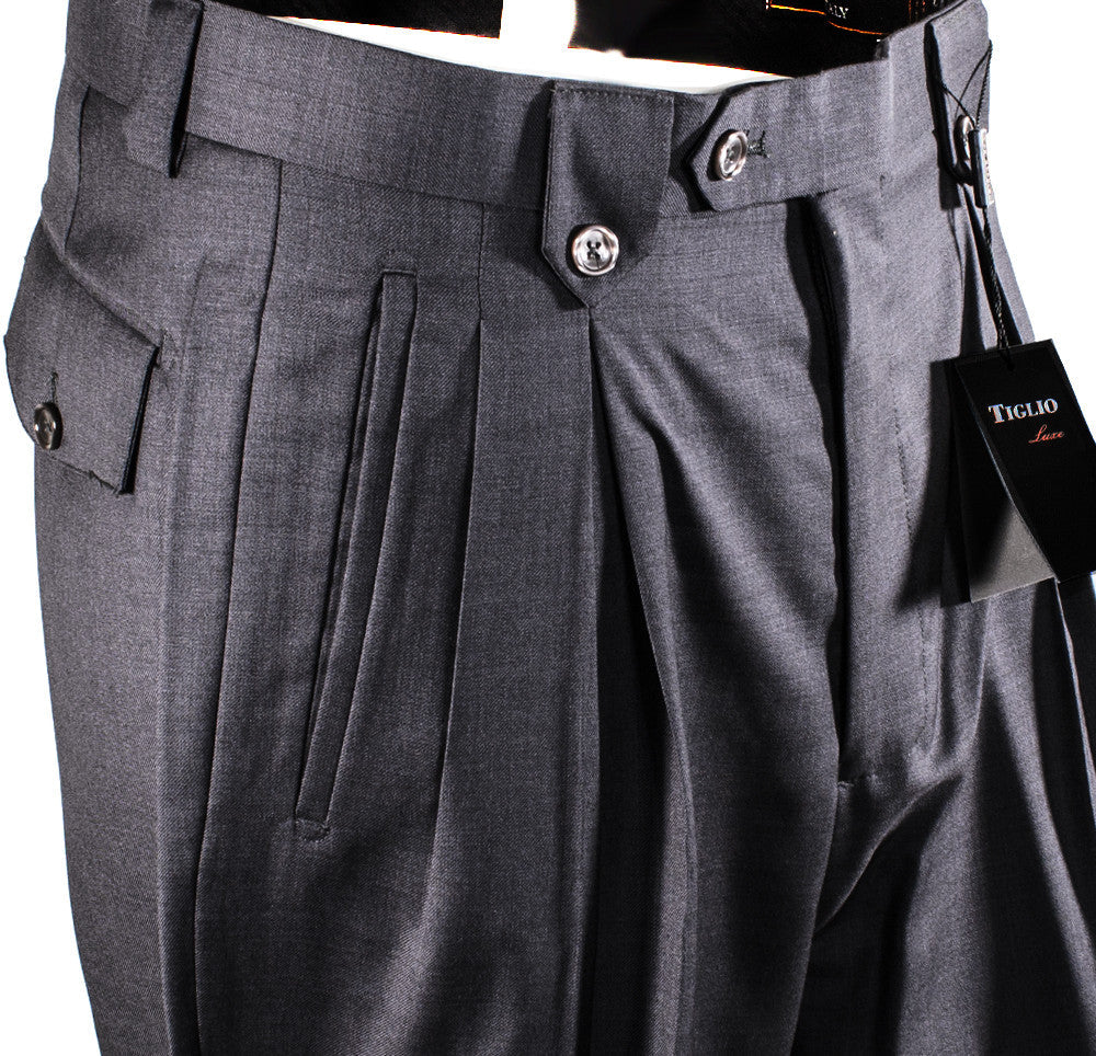 Tiglio Luxe Gray Wide Leg, Pure Wool Dress Pants 2576 TIG1008