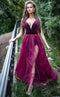 Jessica Angel JA624 Spaghetti Strap A-Line Court Train Slit Velvet Dress