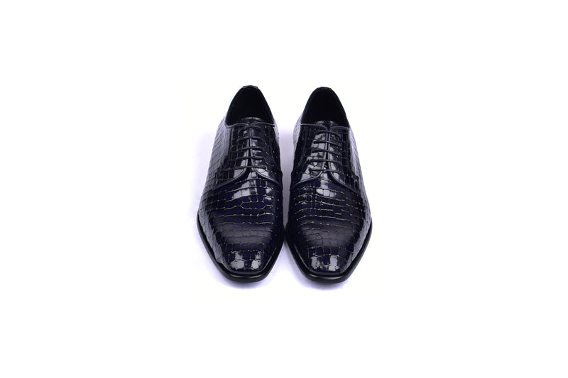 C01507-6291C Croco Print Lace Up Navy