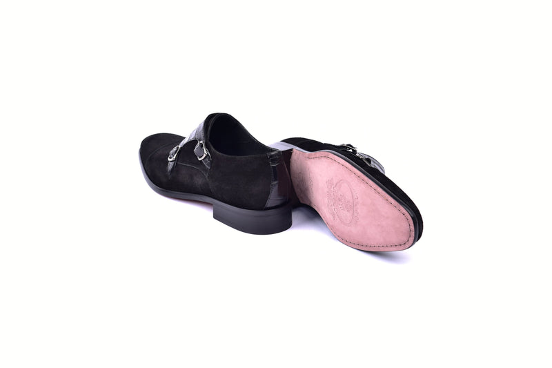 C00017-6433 Cap toe Monk strap-Black Suede