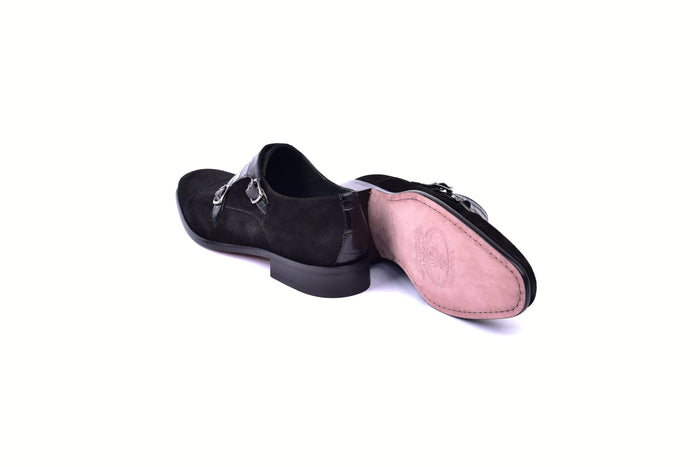 C00017-6433 Cap toe Monk strap-Black Suede