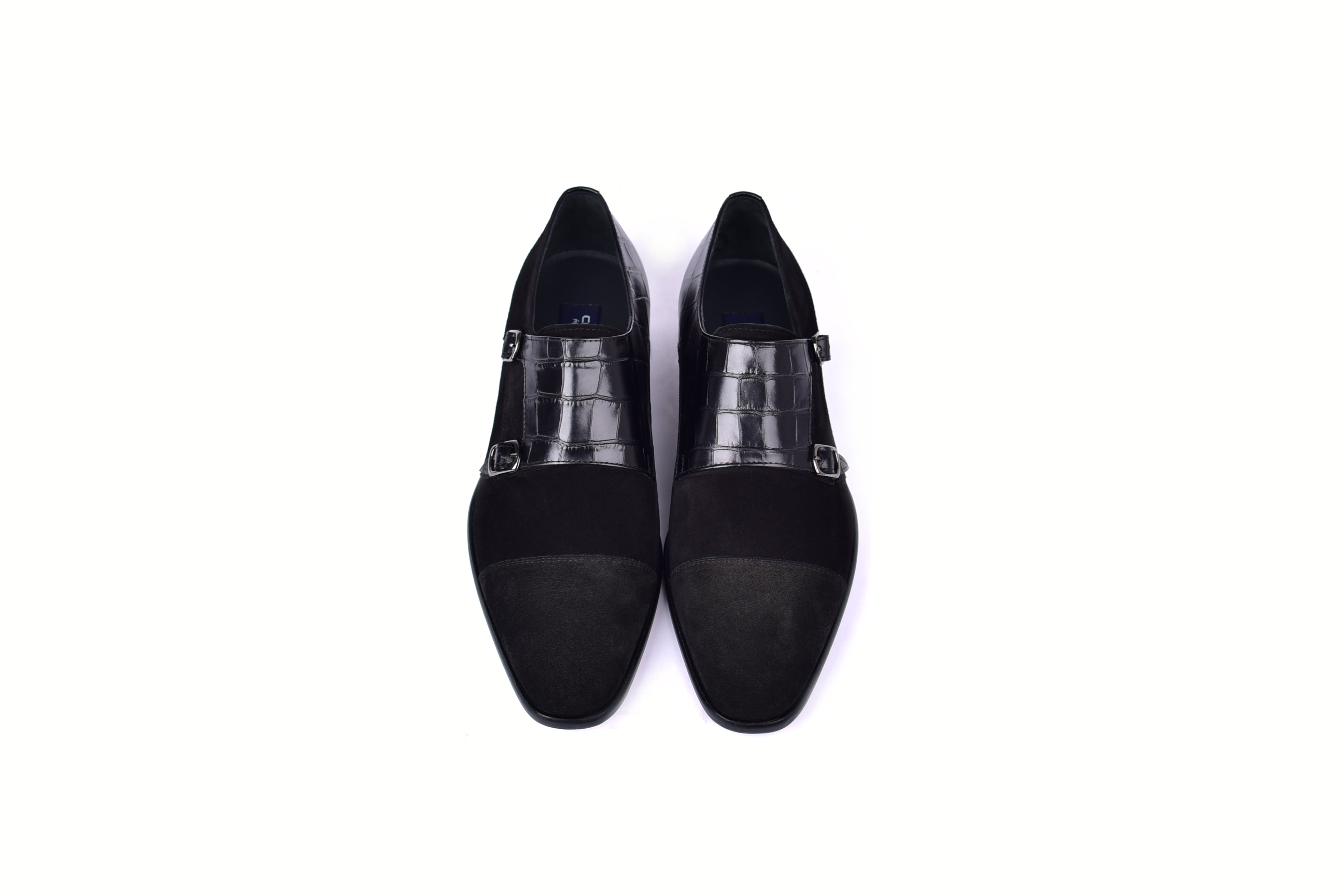 C00017-6433 Cap toe Monk strap-Black Suede