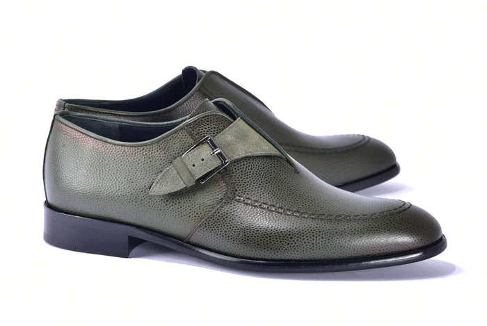Corrente 6471 Leather Slip-On Monkstrap Shoe - Green - Green - Size 13