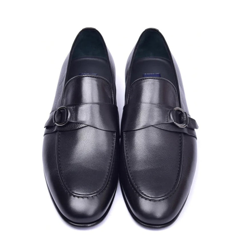Corrente 6628 Leather Slip-On Side Buckle Loafer - Black - Image 3
