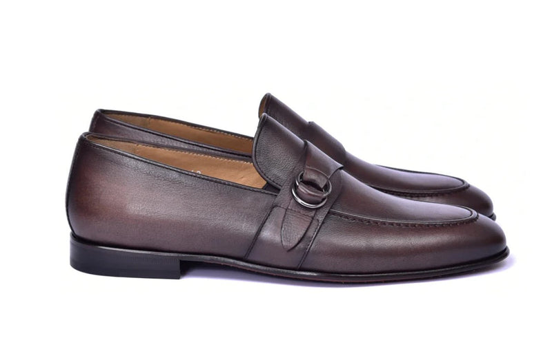 Corrente 6628 Leather Slip-On Side Buckle Loafer - Brown - Image 2