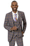 MENS TWO BUTTON MODERN FIT PEAK LAPEL VESTED SUIT IN DARK LAVENDER & GOLD WINDOWPANE PLAID