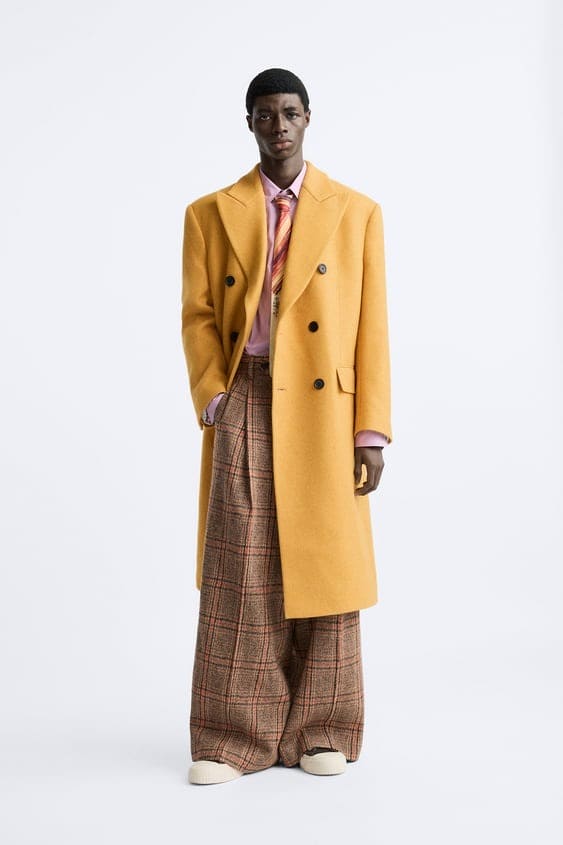 Mens Overcoat -Mens Long Wool Topcoats- Topcoat For Men-Mens Double breasted Overcoat - "Yellow" Double breasted Coat