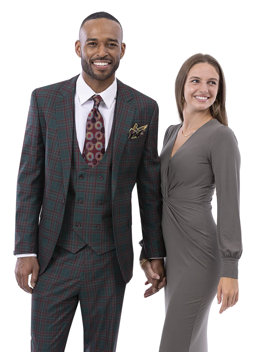 Green Plaid Suits - Mens 3 piece plaid suit - Fashion Suit