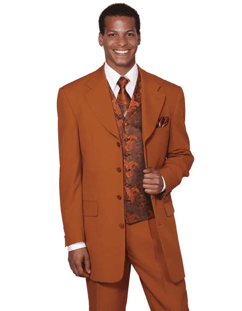 Mens Pimp Suit -Gangster Suit - Mobster Suit - Mafia Suit For Mens 4 Button Wide Notch Lapel Fashion Zoot Suit in Rust