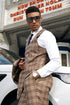 "Mens Stacy Adams Suit - Stacy Adams Suit Men's Brown Glen Plaid Vested Suit - One Button Peak Lapel"