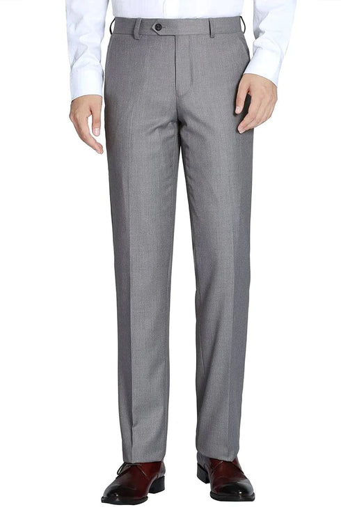 "Slim Fit Men's Dress Pants - Light Grey Wool Feel"