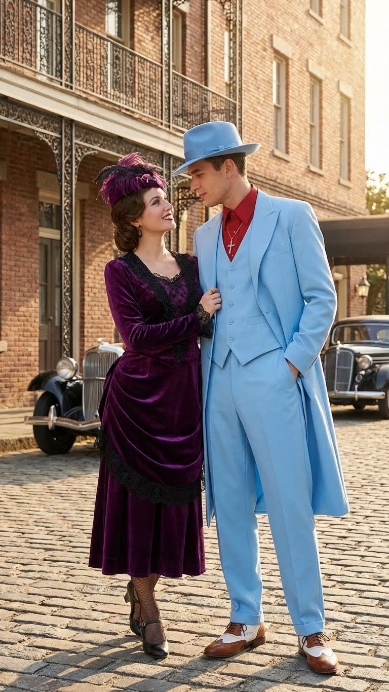 Mens Light Blue 1920s Zoot Suit Long Mafia Gangster Three-Piece