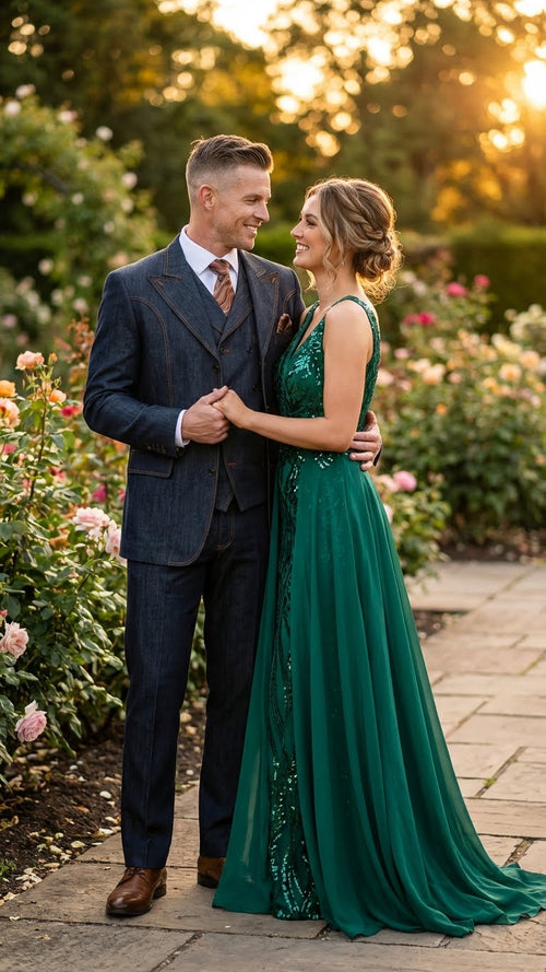 Menâ€™s Dark Denim Blue Fabric Suit â€“ Classic Three Piece Denim Suit for Wedding, Party and Formal Events