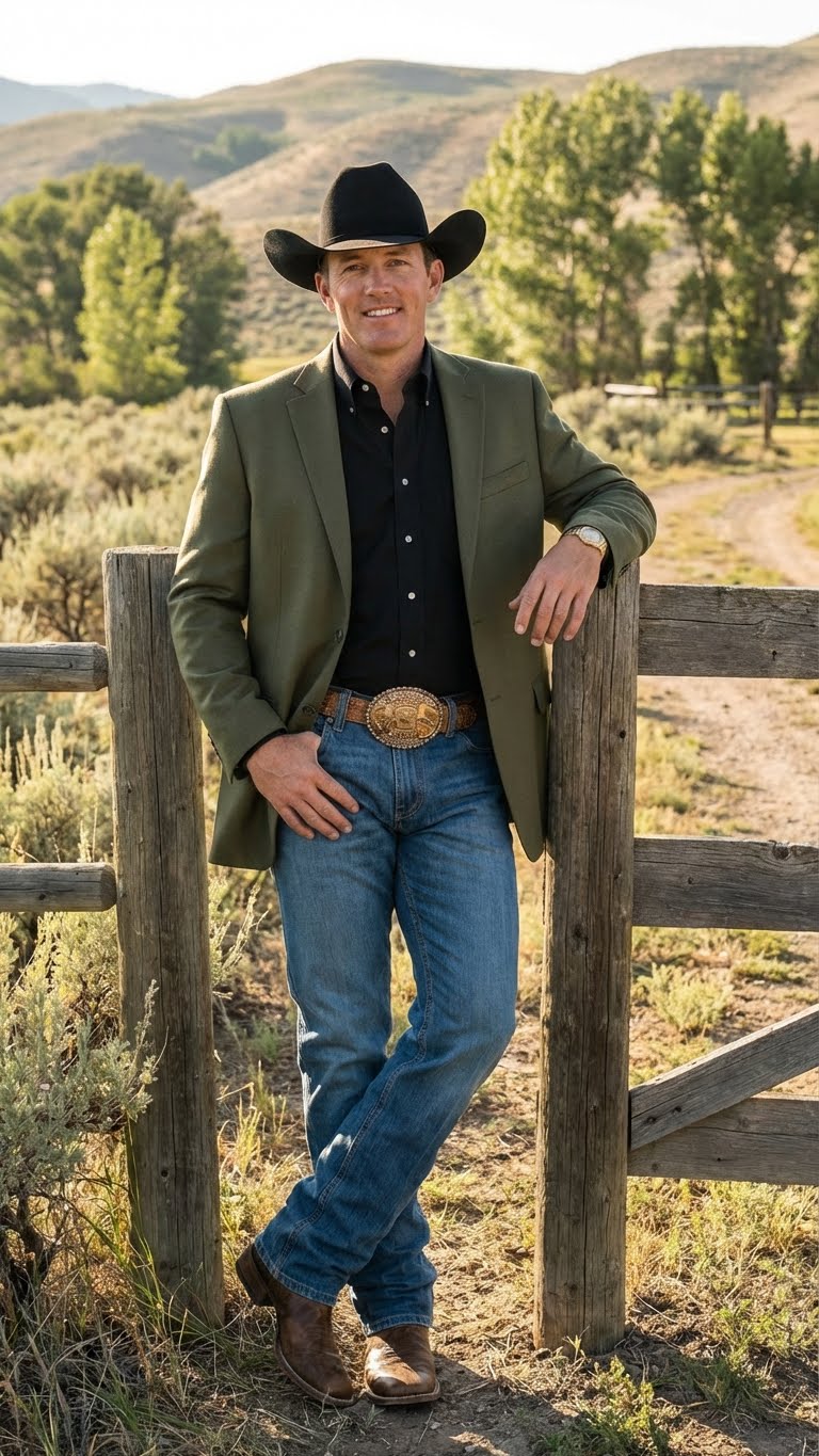 Mens Olive Green Western Blazer Jacket, Classic Cowboy Style Sport Coat for Casual Formal Wear with Jeans