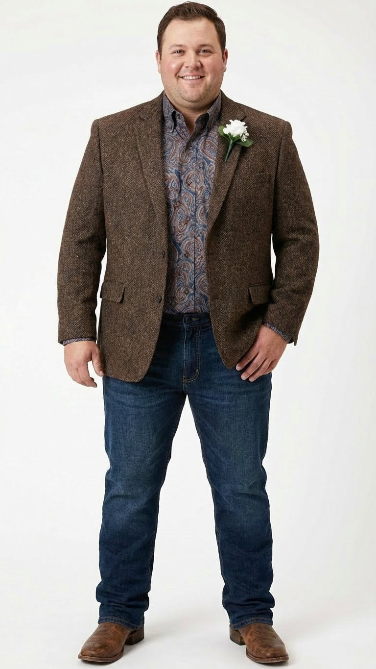 Mens Brown Western Tweed Herringbone Blazer Jacket Classic Cowboy Style Sport Coat for Wedding Party