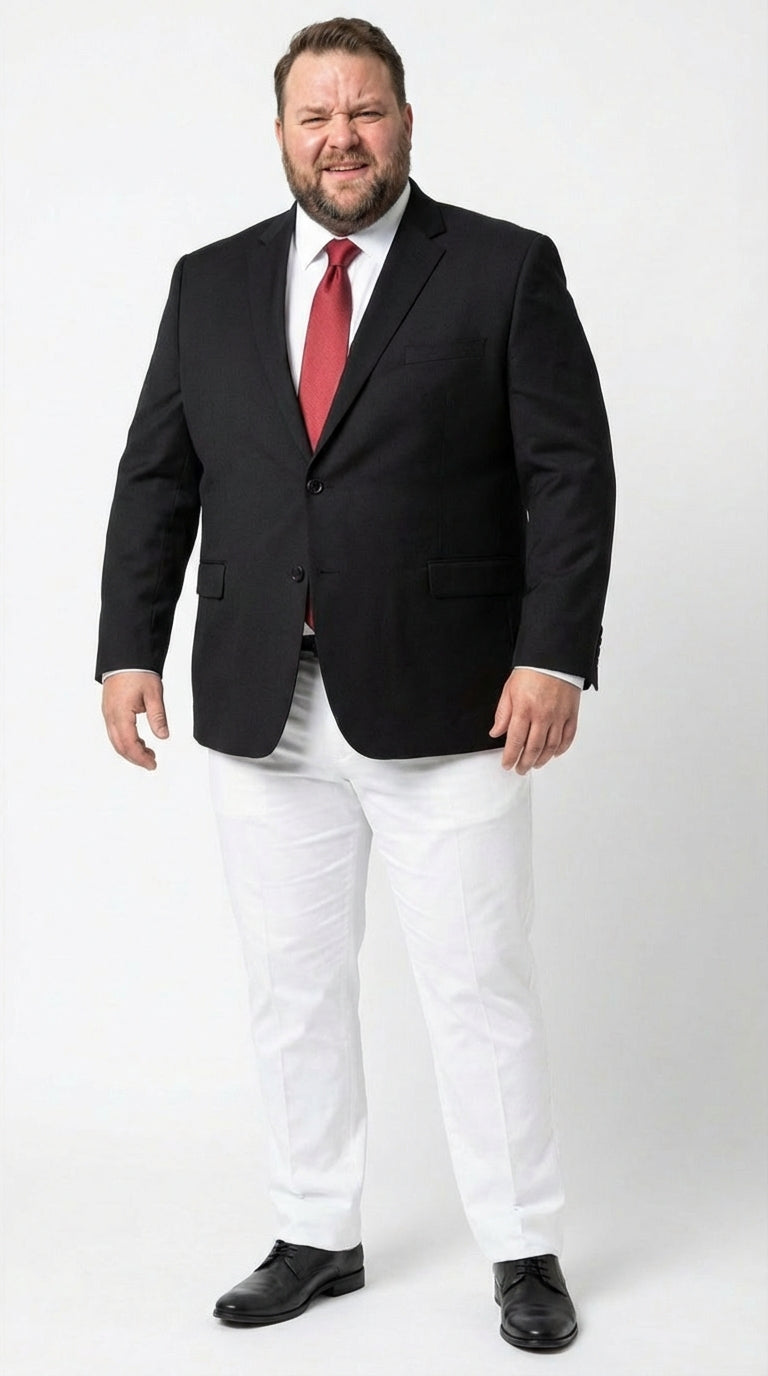 Mens Solid Black Two Button Suit Jacket Blazer With White Pants | Black Blazer Sport Coat