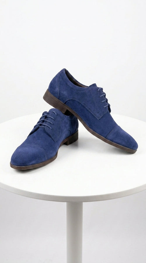 Men's Navy Blue Suede Cap Toe Dress Shoes – Classic Lace Up Formal Wedding  and Prom Shoes Velvet Fabric