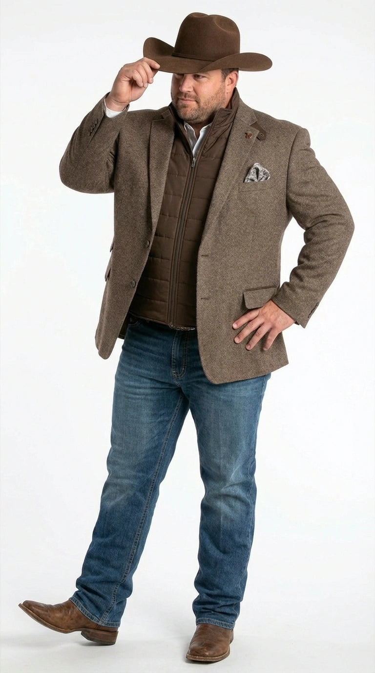 Men’s Brown Herringbone Tweed Cowboy Western Blazer – Classic Country Sport Coat Jacket for Ranch Wear,  Cowboy Jacket