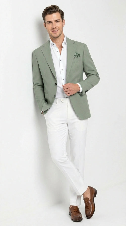 Men’s Sage Green Blazer – Two Button Notch Lapel Formal Jacket for Wedding, Summer and Party Wear in Light Green Sport Jacket
