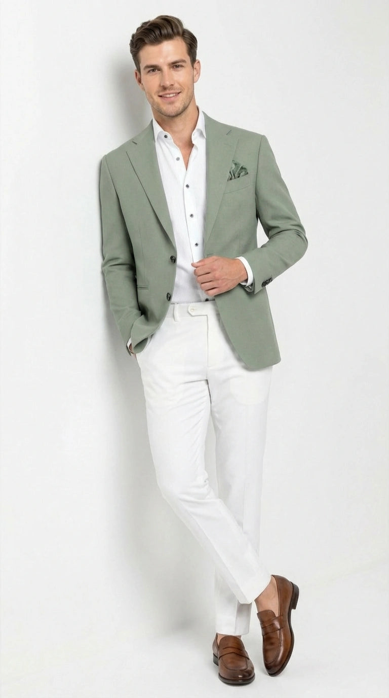 Men’s Sage Green Blazer – Two Button Notch Lapel Formal Jacket for Wedding, Summer and Party Wear in Light Green Sport Jacket