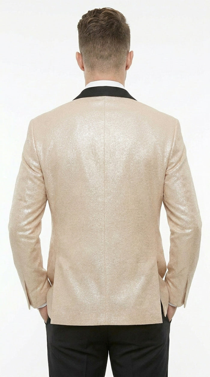 Men’s Gold Blazer with Black Lapel – Elegant Gold Formal Blazer Jacket for Wedding, Prom, Tuxedo in champagne Color