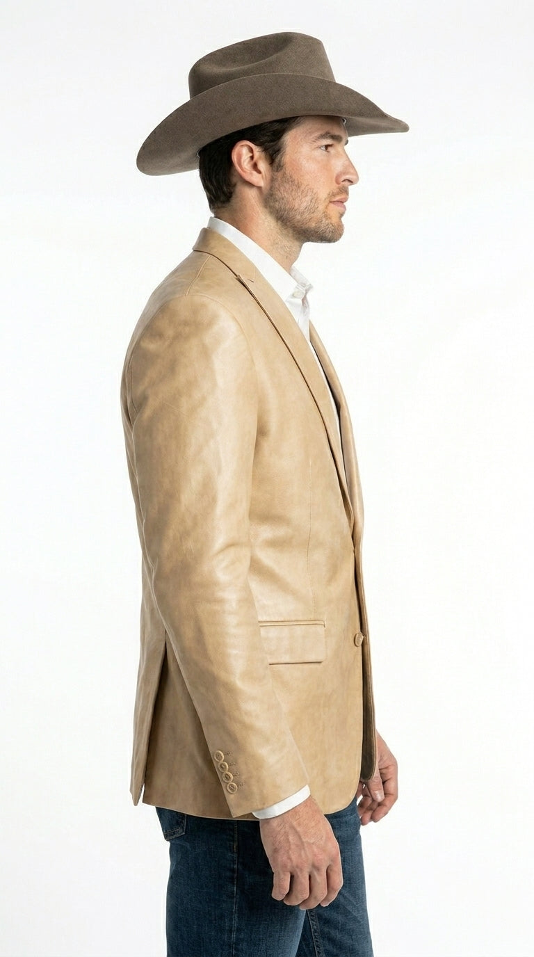 Men’s Champagne Gold Western Blazer, Formal Cowboy Wedding Ranch Sport Coat Jacket tan beige color sheen sharkskin fabric