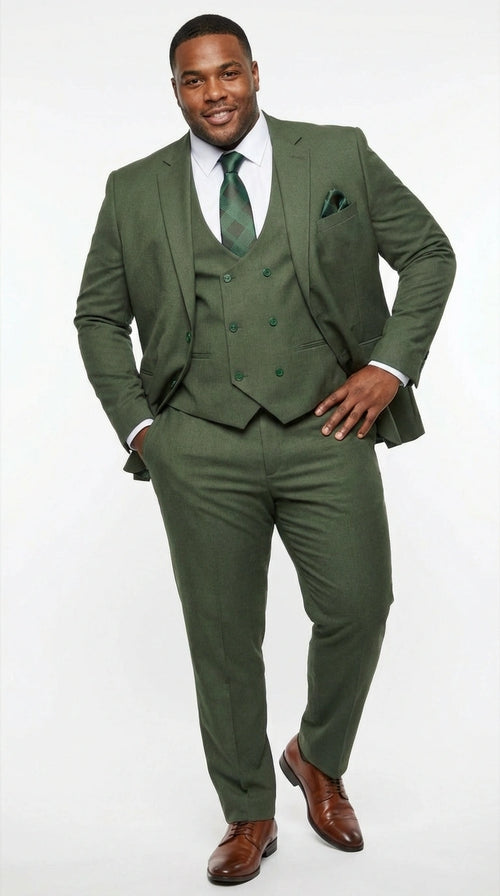 Men’s Forest Green Three Piece Suit – Double Breasted Vest Formal Wedding and Business Suit Set Olive Green Slim Fit