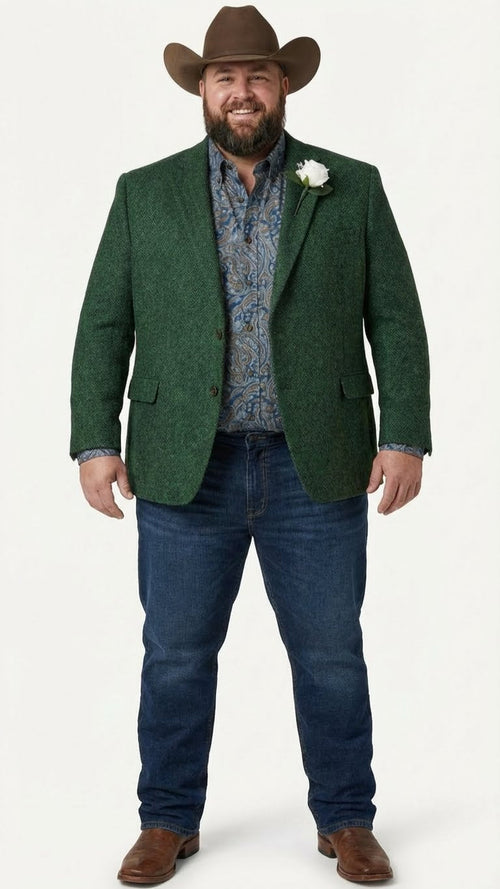 Men’s Green Western Blazer Jacket – Classic Cowboy Style Sport Coat for Wedding, Party and Formal Events