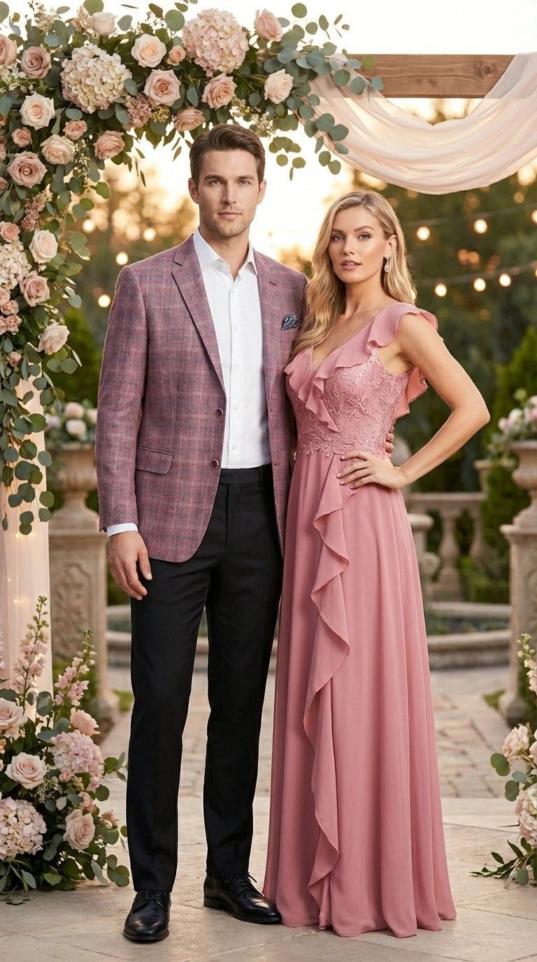 Mens Dusty Rose Mauve Pink with Tint of Blue Plaid Sport Coat Blazer – Classic Check Pattern Casual Blazer Jacket for Business Casual, Wedding