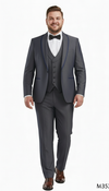 Men’s Charcoal Gray with blue Trim Slim Fit 3-Piece Suit – Modern Wedding and Business Formal Tuxedo Set