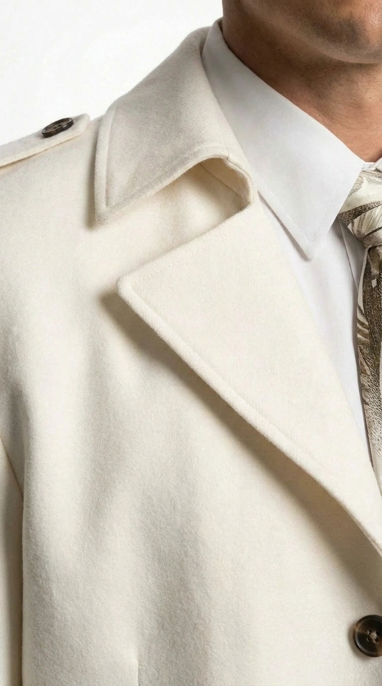 Men’s Ivory Cream Off White  Full Length Zoot Suit – Vintage Gangster Style Long Coat Formal Suit