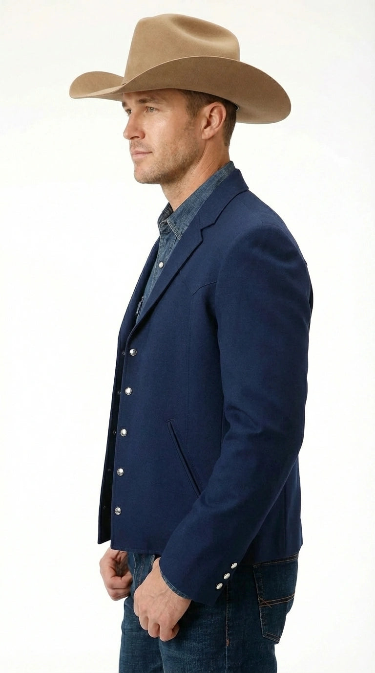 Mens Navy Blue Western Blazer Set – Cowboy Style Jacket and Pants Outfit Classic Country Western Blazer