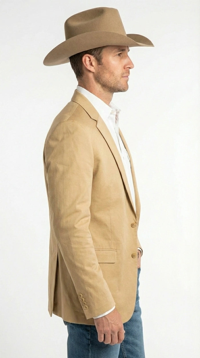 Men’s Tan Camel British khaki Western Blazer – Two Button Classic Casual Sport Coat - Cowboy Country Coat