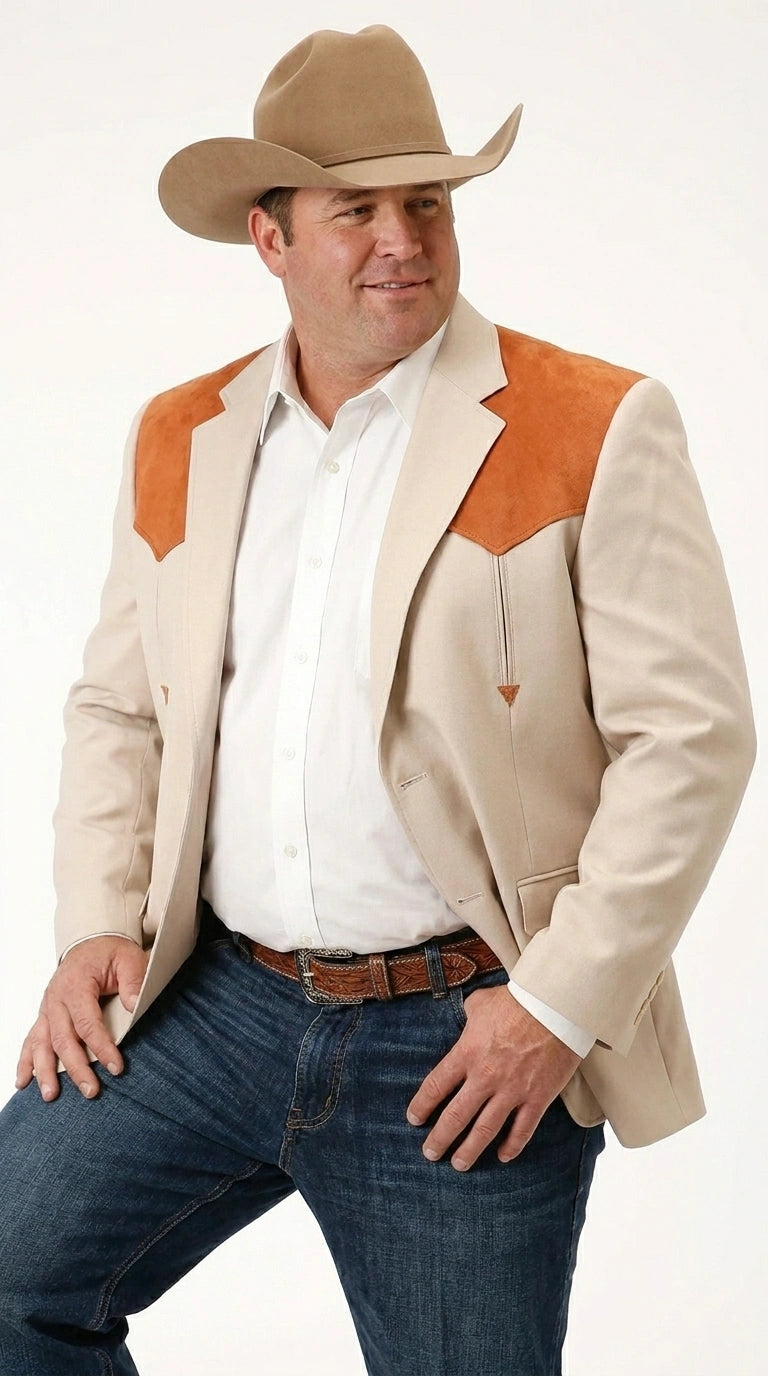 Men’s Tan Beige and Rust Western Cowboy Blazer – Classic Country Style Jacket, Vintage Western Dress Blazer for Men Country Jacket