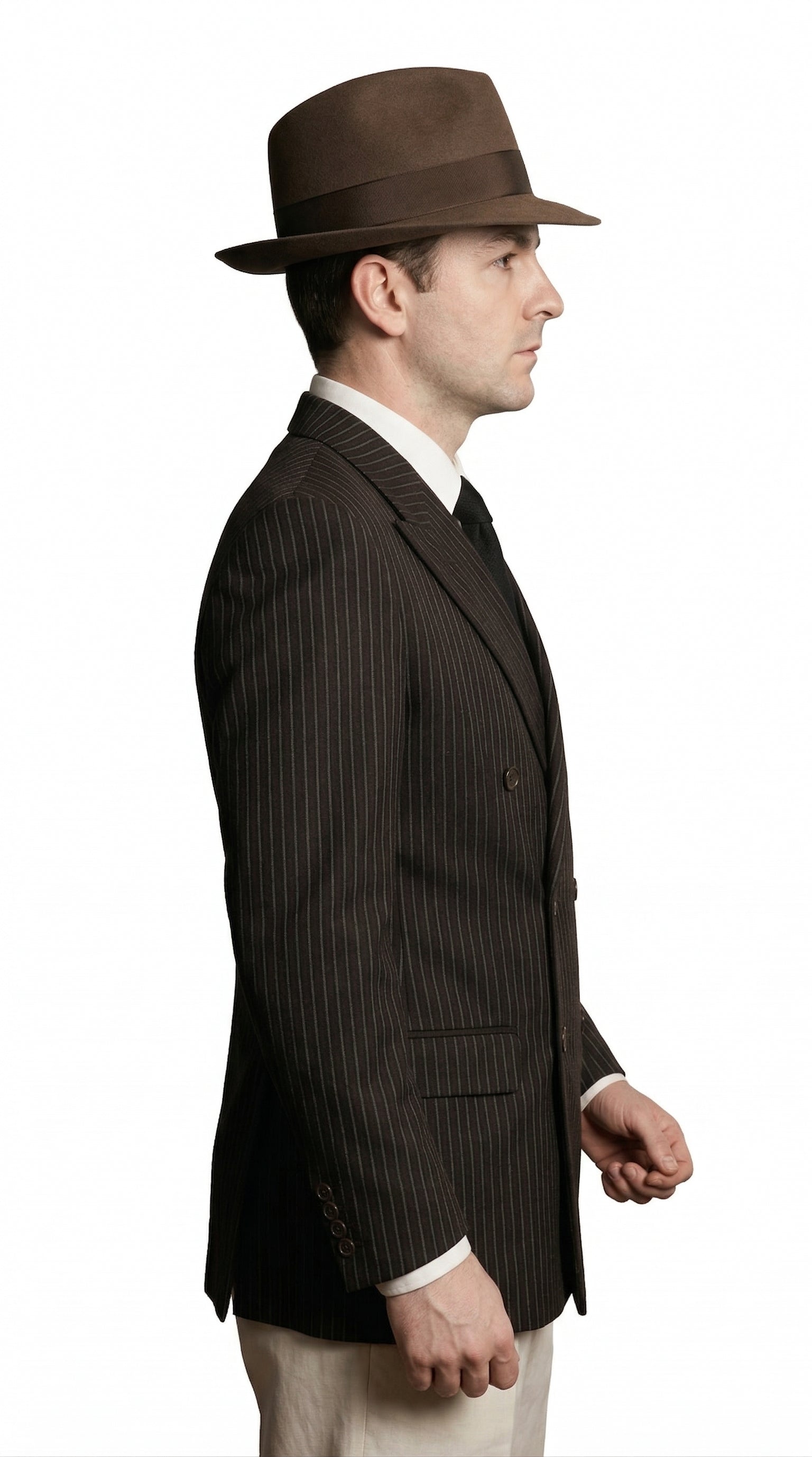 Men’s Black Pinstripe Blazer with White Pants 1920s Gangster Mob Boss Style Suit – Double Breasted Vintage Formal Jacket, Classic Party Costume Wear