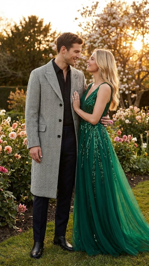 Alberto Nardoni men's grey herringbone overcoat. Tailored single-breasted design with lapels and pockets. Classic grey herringbone pattern. Woven textile for structure and durability.
