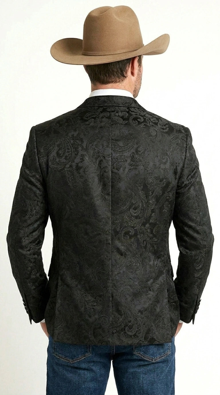 Men’s Black Paisley Western Cowboy Blazer – Classic Western Style Formal Jacket, Elegant Country Blazer Coat - saco para vaquero